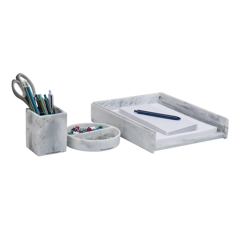Mind Reader Marbella Collection White Pen Cup, Catch-All Dish & Paper Tray Office Set