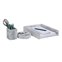 Mind Reader Marbella Collection White Pen Cup, Catch-All Dish & Paper Tray Office Set