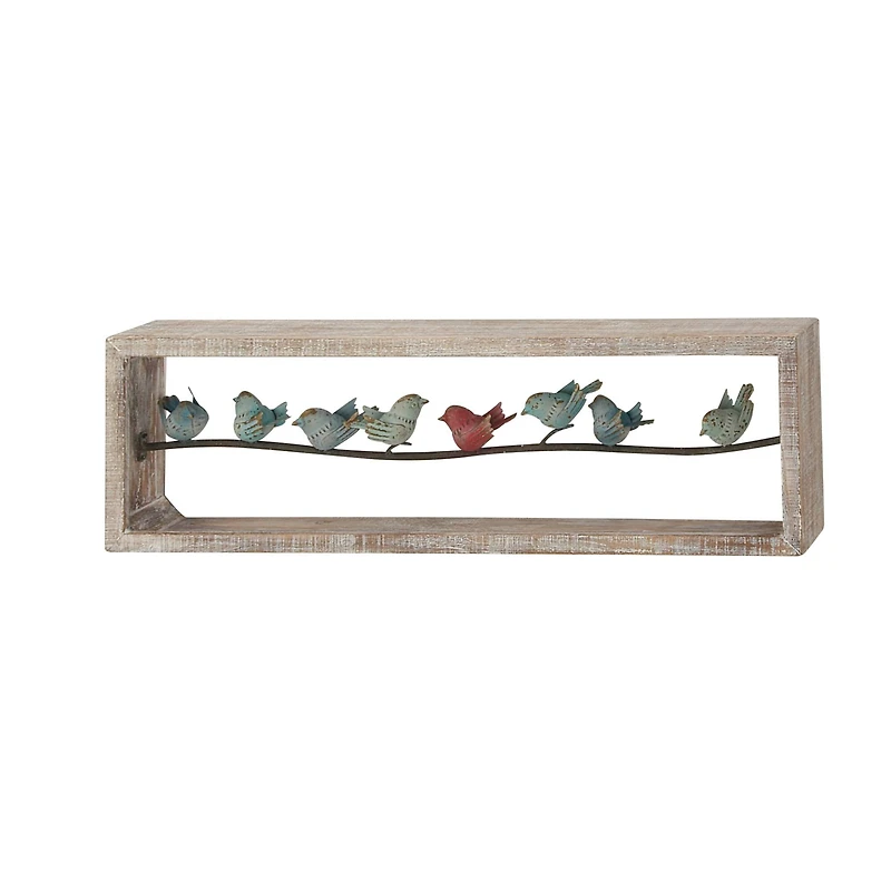Whitewashed Wood Farmhouse Birds Wall Accent