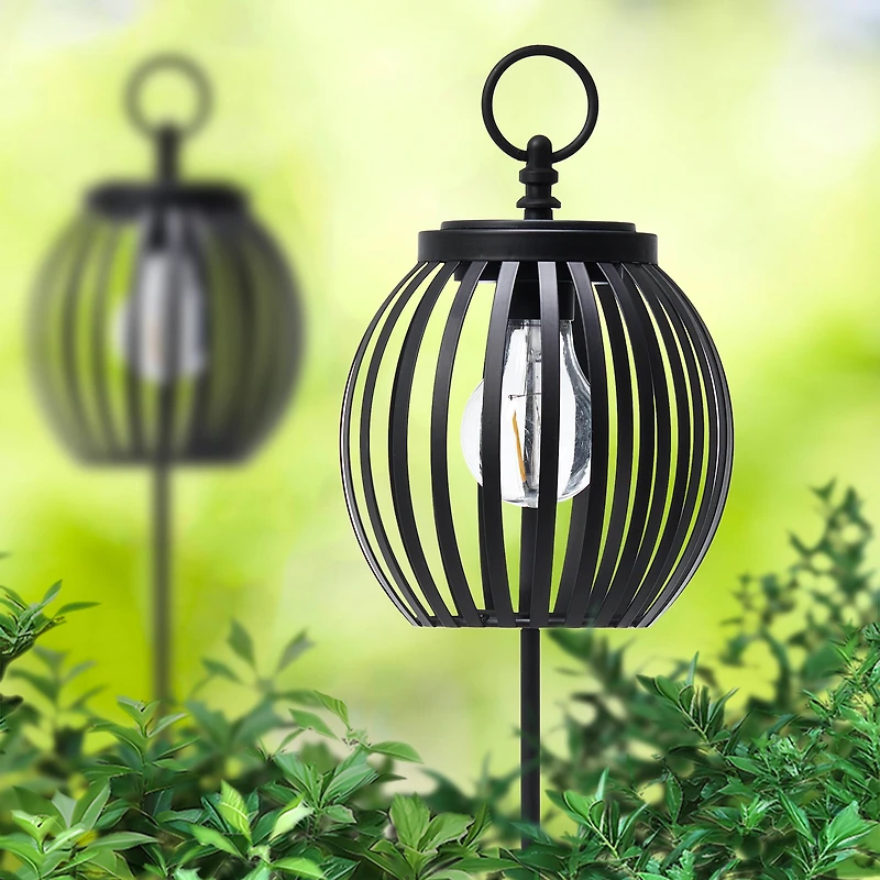 Glitzhome® 32.25" Black Metal Stripes Solar Powered Outdoor Lantern