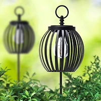 Glitzhome® 32.25" Black Metal Stripes Solar Powered Outdoor Lantern