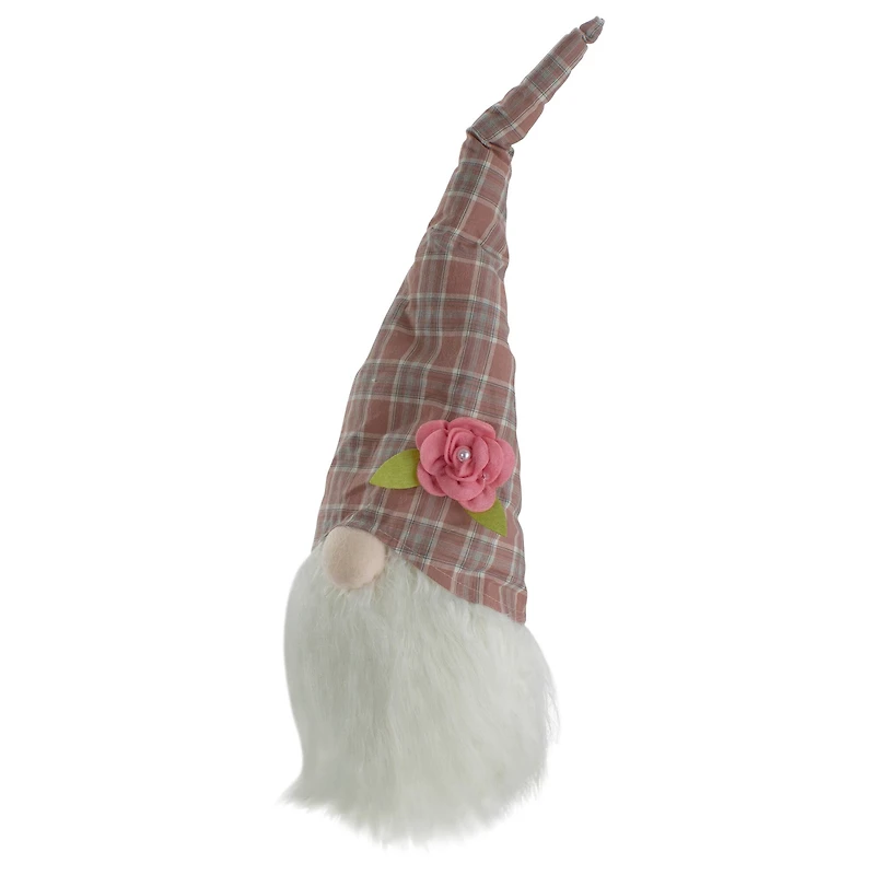 20" Pink & White Plaid Spring Gnome Head Décor