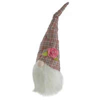 20" Pink & White Plaid Spring Gnome Head Décor