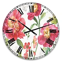 Designart 'Red Springflowers And Handpainted Butterfly Traditional Wall Clock