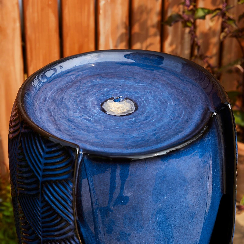 Glitzhome® 29.25" LED Cobalt Blue Scale-Like Ceramic Pot Outdoor Floor Fountain