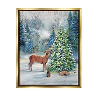 Stupell Industries Winter Woodland Animals Tree Framed Floater Canvas Wall Art