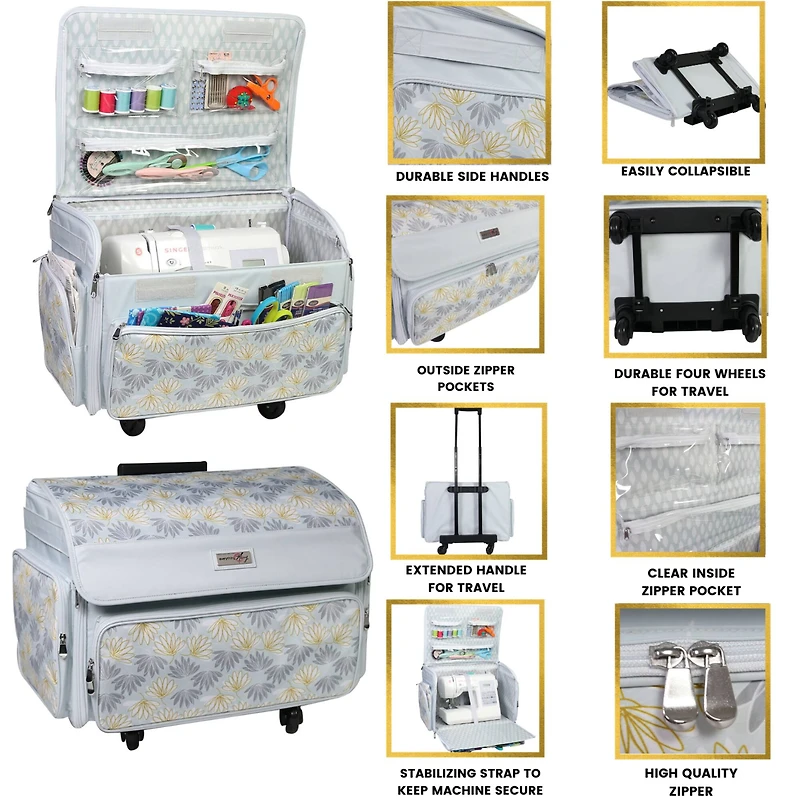 Everything Mary White 4-Wheels Deluxe Sewing Machine Storage Case