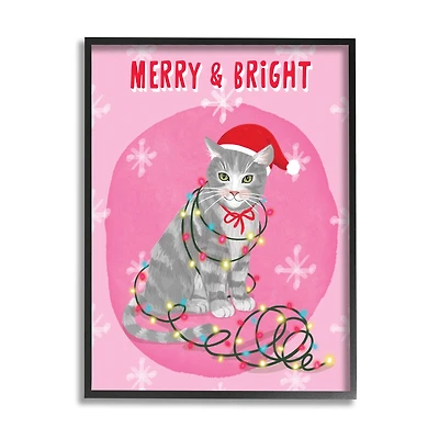 Stupell Industries Merry & Bright Christmas Cat Framed Giclee Art
