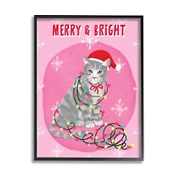 Stupell Industries Merry & Bright Christmas Cat Framed Giclee Art