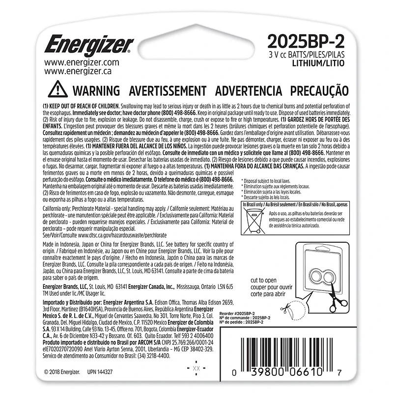 Energizer® 2025 Lithium Coin Battery, 2ct.