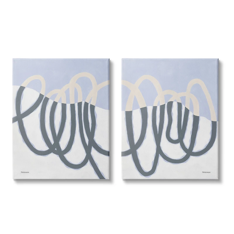 Stupell Industries Contrasting Wave Line Abstract Blue Nautical Painting Canvas Wall Art