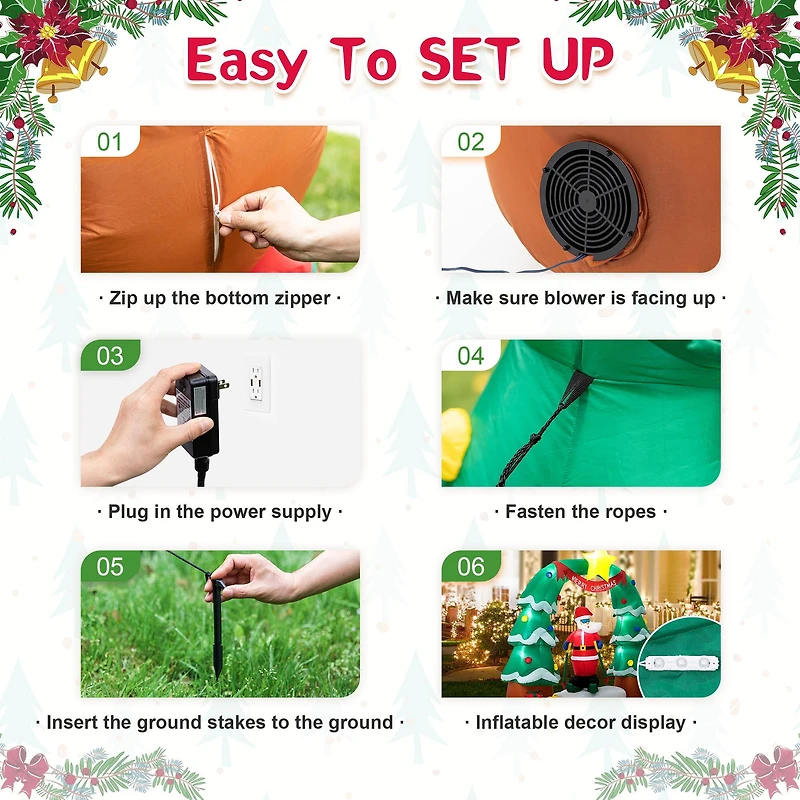 Glitzhome® 7ft. LED Lighted Inflatable Santa Skiing under Tree Arch Décor