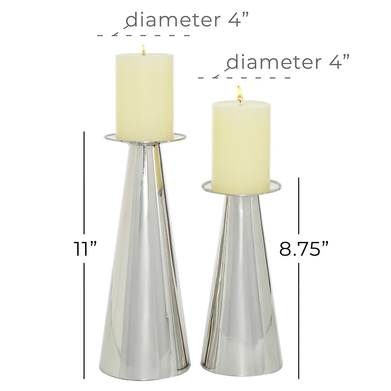 Silver Stainless Steel Glam Cone Candle Holder Set