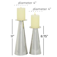 Silver Stainless Steel Glam Cone Candle Holder Set