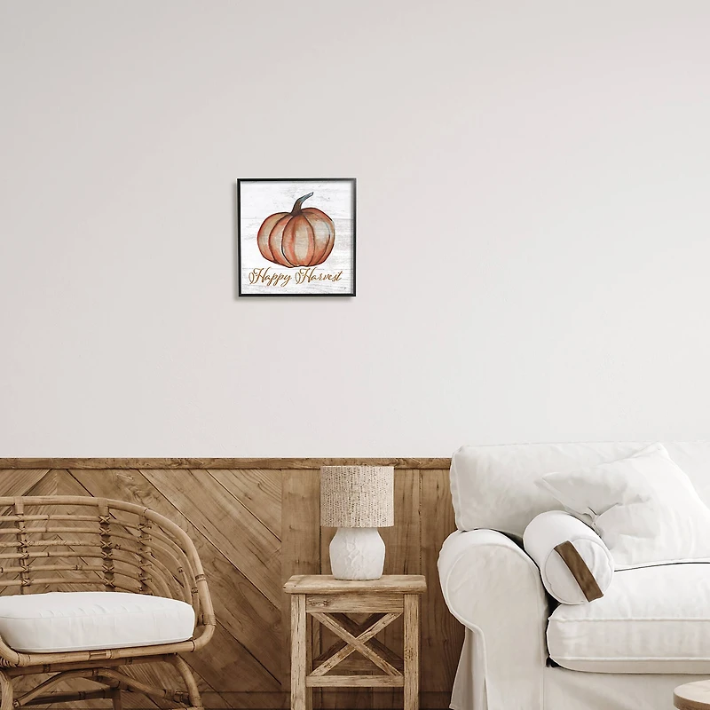 Stupell Industries Happy Harvest Pumpkin Country Rustic Framed Giclee Art