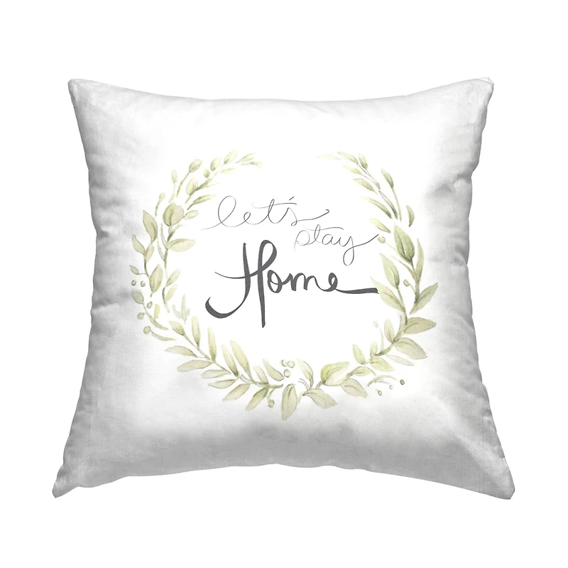 Stupell Industries Let's Stay Home Soft Green Botanical Wreath Throw Pillow, 18" x 18"