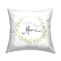 Stupell Industries Let's Stay Home Soft Green Botanical Wreath Throw Pillow, 18" x 18"