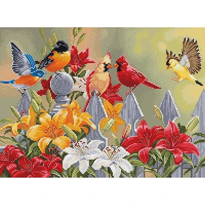 Luca-S Backyard Birds with Daylilies Counted Cross-Stitch Kit