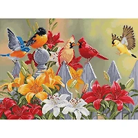 Luca-S Backyard Birds with Daylilies Counted Cross-Stitch Kit