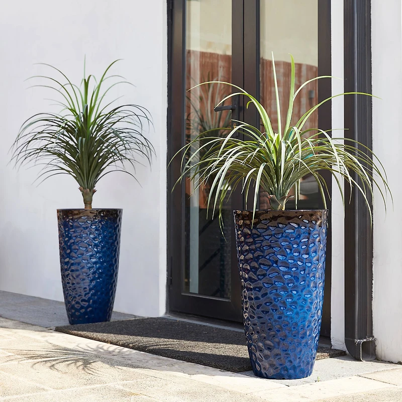 Glitzhome® 23.75" Eco-Friendly Honeycomb Textured Cobalt Blue Tall Plastic Planters, 2ct.