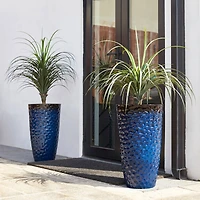 Glitzhome® 23.75" Eco-Friendly Honeycomb Textured Cobalt Blue Tall Plastic Planters, 2ct.