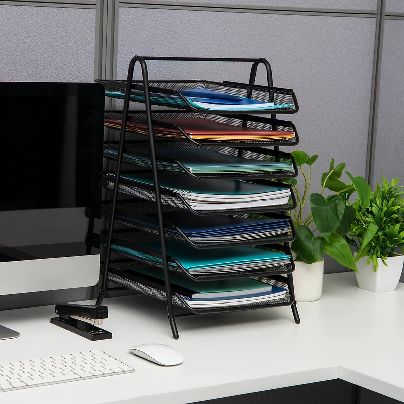 Mind Reader 7-Tier Paper Tray, Desktop Organizer, File Storage, Office, Metal Mesh, Black
