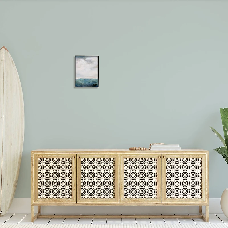 Stupell Industries Abstract Ocean Horizon Line Nautical Water Cloudy Sky Framed Wall Art