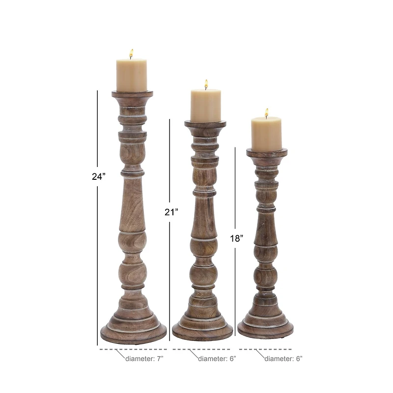 Light Brown Mango Wood Traditional Candle Holder Set, 3ct.