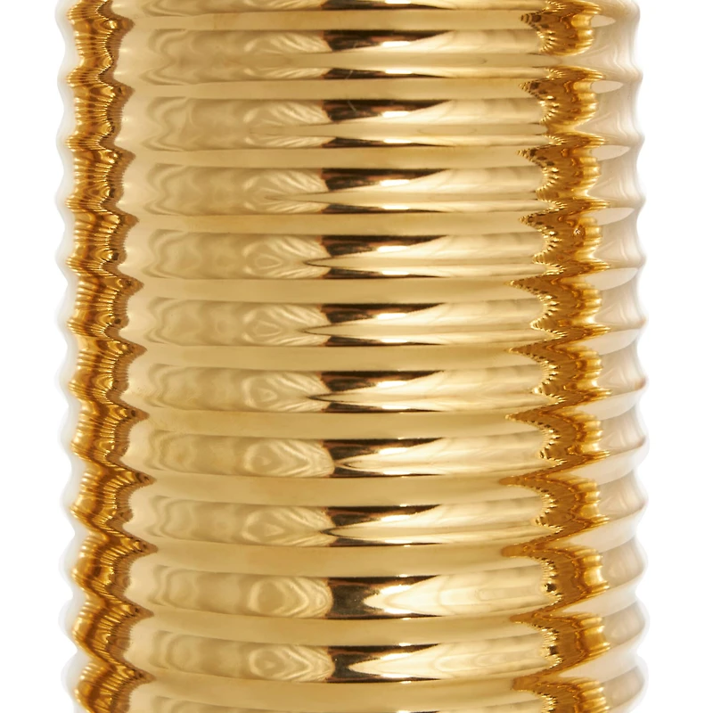 Gold Ceramic Dimensional Ribbed Vase Set