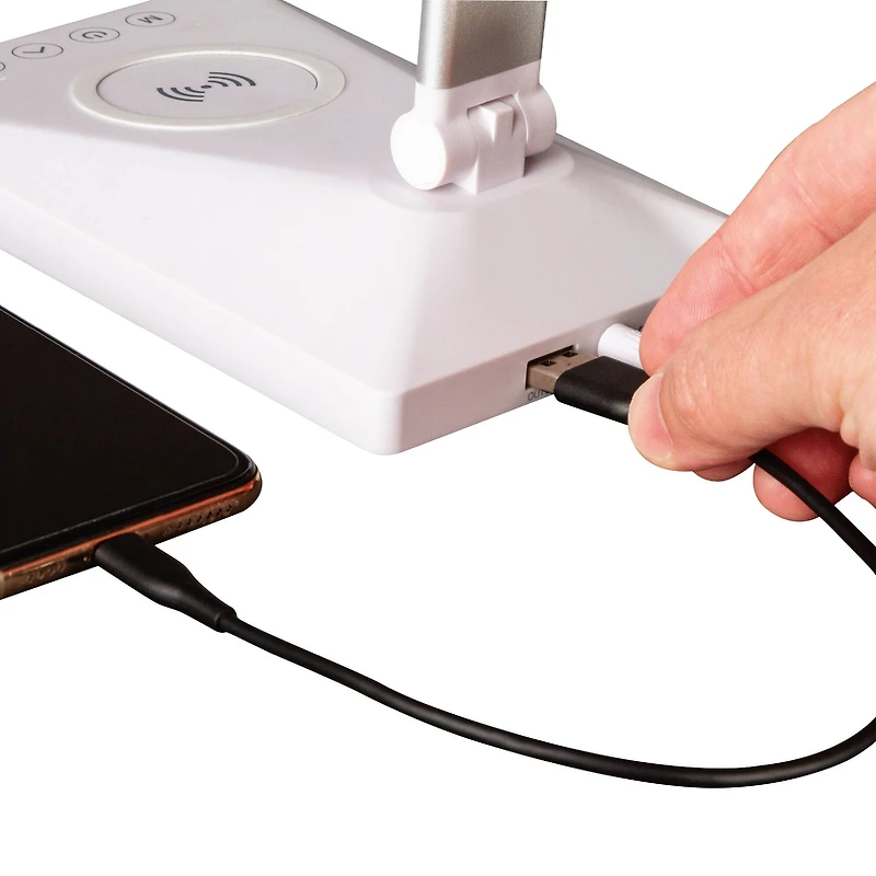 OttLite 22" White Entice LED Desk Lamp with Wireless Charging