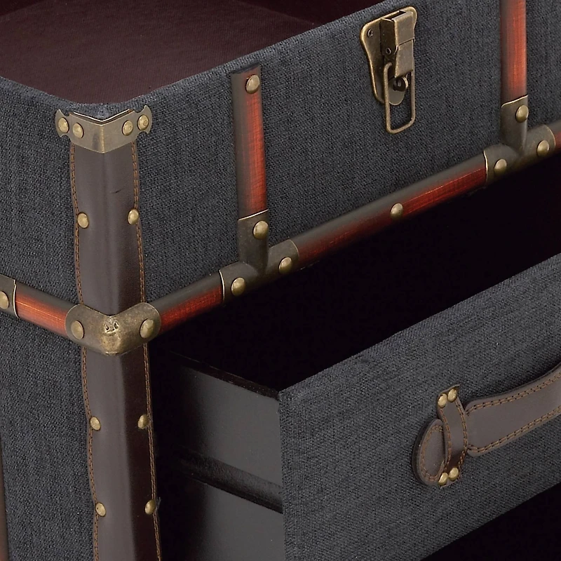 Blue Wood and Linen Traditional Accent Table, 22" x 18" x 18"