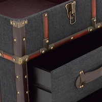 Blue Wood and Linen Traditional Accent Table, 22" x 18" x 18"