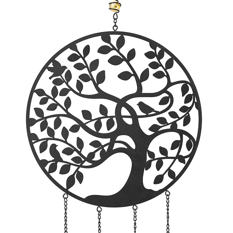 Glitzhome® Matte Black Metal Tree of Life Windchime with Bells
