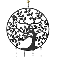 Glitzhome® Matte Black Metal Tree of Life Windchime with Bells
