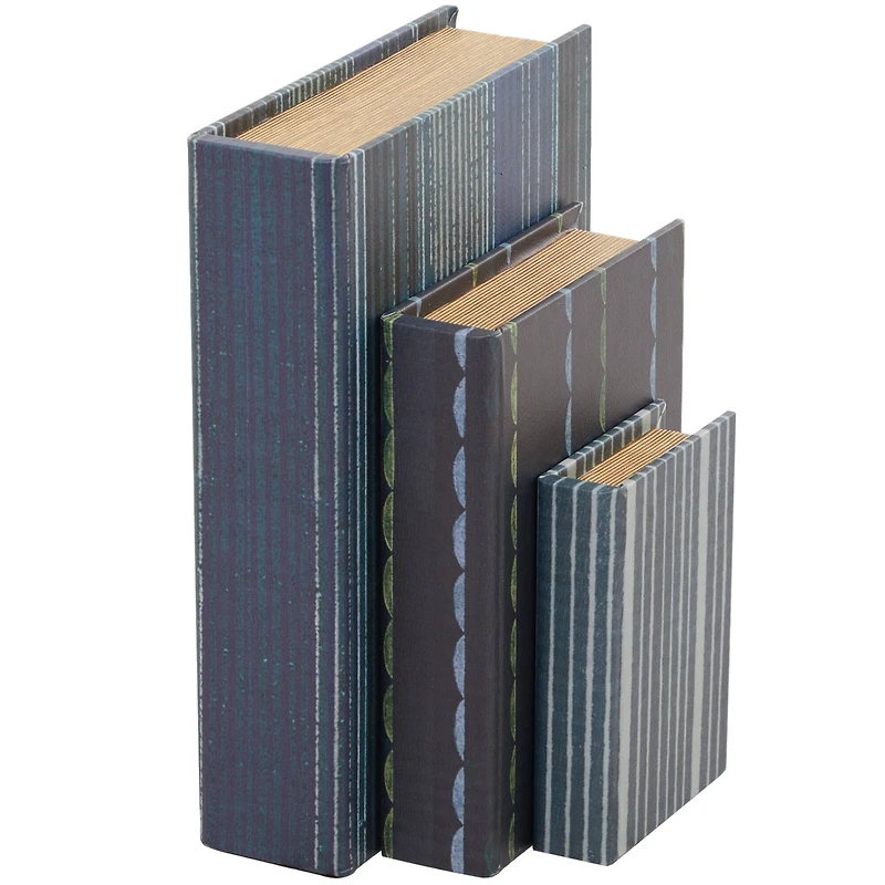 Gray & Blue Stripe Faux Leather Faux Book Box Set