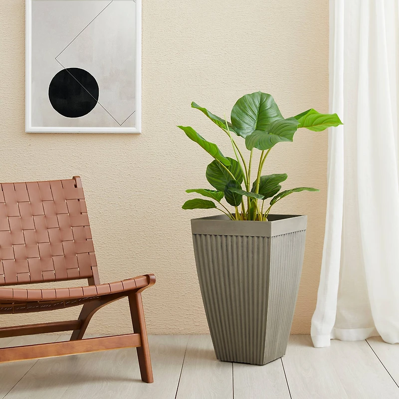 Glitzhome® 23" Eco-Friendly Oversized Faux Concrete Square Fluted Pot Planters