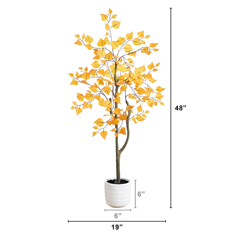 4ft. Autumn Birch Artificial Fall Tree in White Decorative Planter