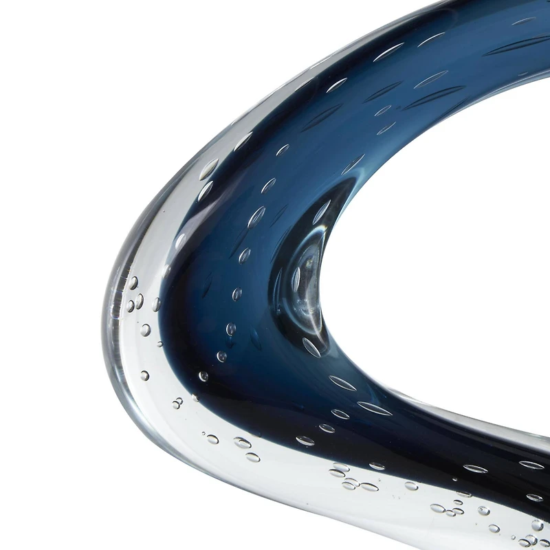 15.5" Wide Dark Blue Abstract Glass Sculpture with Bubble Texture