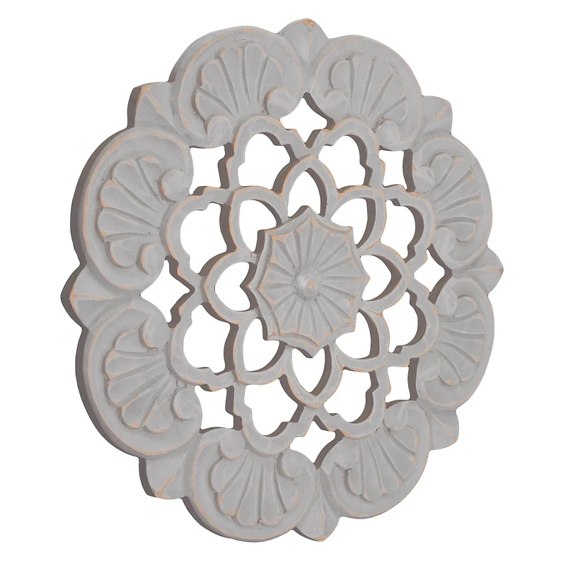 American Art Décor™ 16" Small Gray Traditional Hand-Carved India Wood Medallion