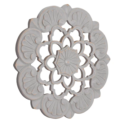 American Art Décor™ 16" Small Gray Traditional Hand-Carved India Wood Medallion