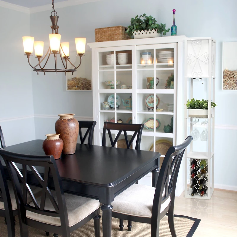 Simple Designs™ Floor Lamp Storage Shelf and Wine Rack with Linen Shade