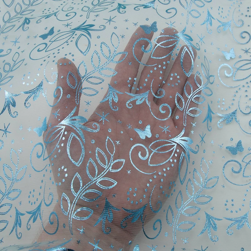 Wyla Light Blue Butterfly Mesh Polyester Fabric