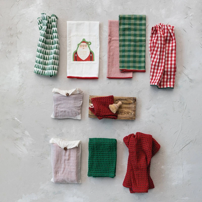 Hello Honey® 28" Red & Green Cotton Waffle Weave Tea Towel Set