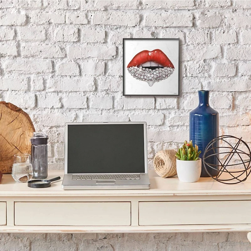 Stupell Industries Red Glam Lips Wall Art in Black Frame
