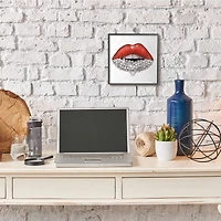 Stupell Industries Red Glam Lips Wall Art in Black Frame