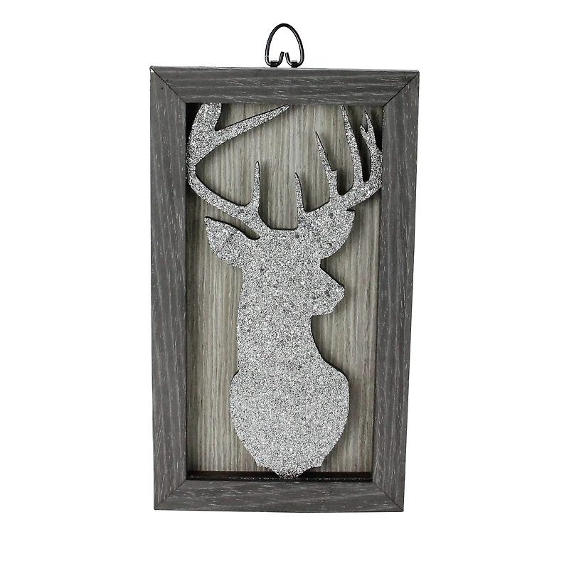 10.25" Silver Glittered Buck Silhouette Wall Box Frame