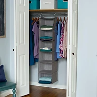 Household Essentials Gray Linen 6-Shelf Hanging Closet Organizer