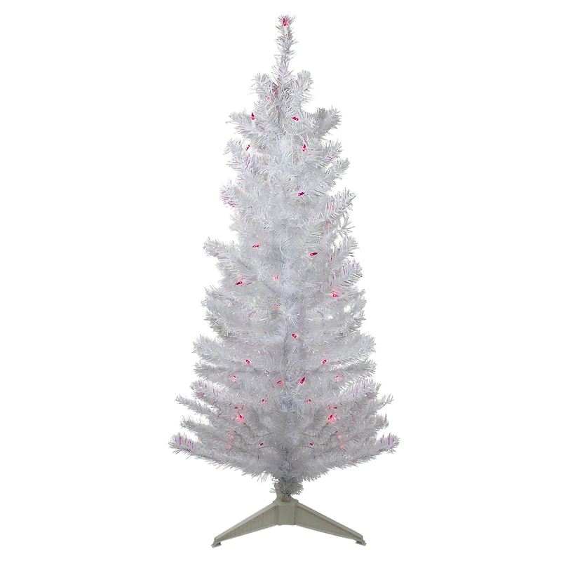 4ft. Pre-Lit White Iridescent Pine Artificial Christmas Tree, Pink Lights