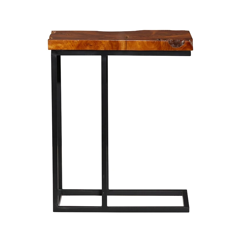 25" Brown Teak Wood Contemporary Accent Table