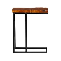 25" Brown Teak Wood Contemporary Accent Table